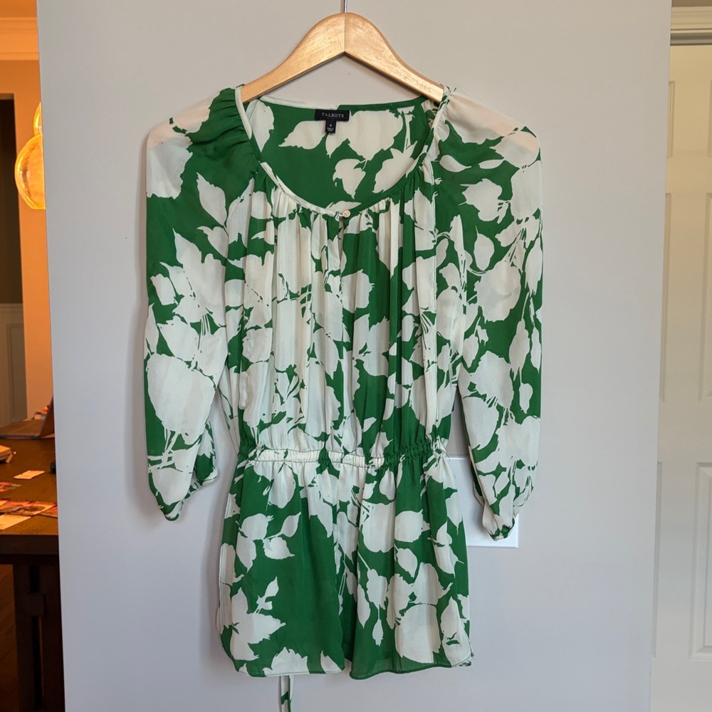 Talbots‎ Floral Blouse Emerald Green